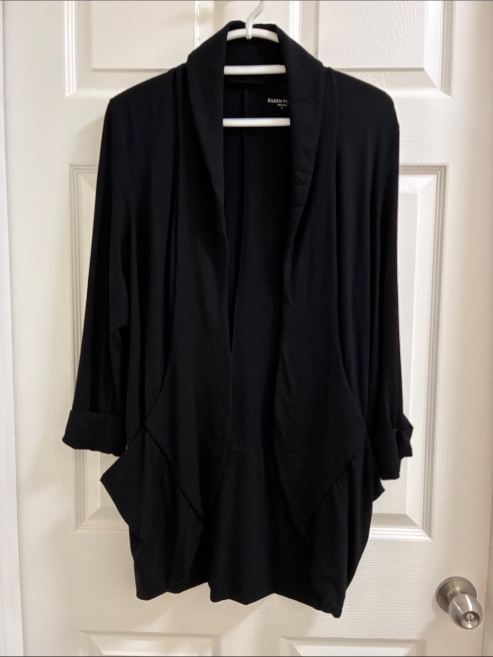 Eileen Fisher Black Lightweight Draped Open Cardigan Small